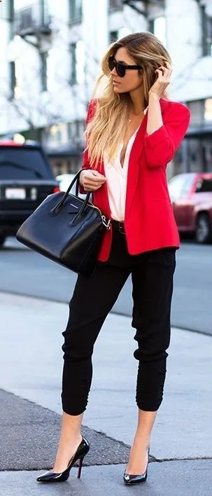 red blazzer - black-jeans
